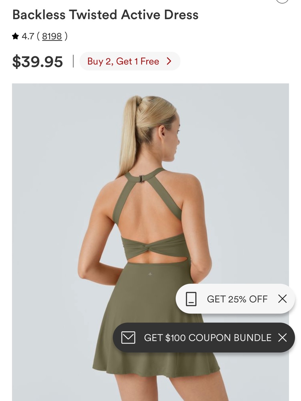 Olive Green Strappy Back Women’s Dress